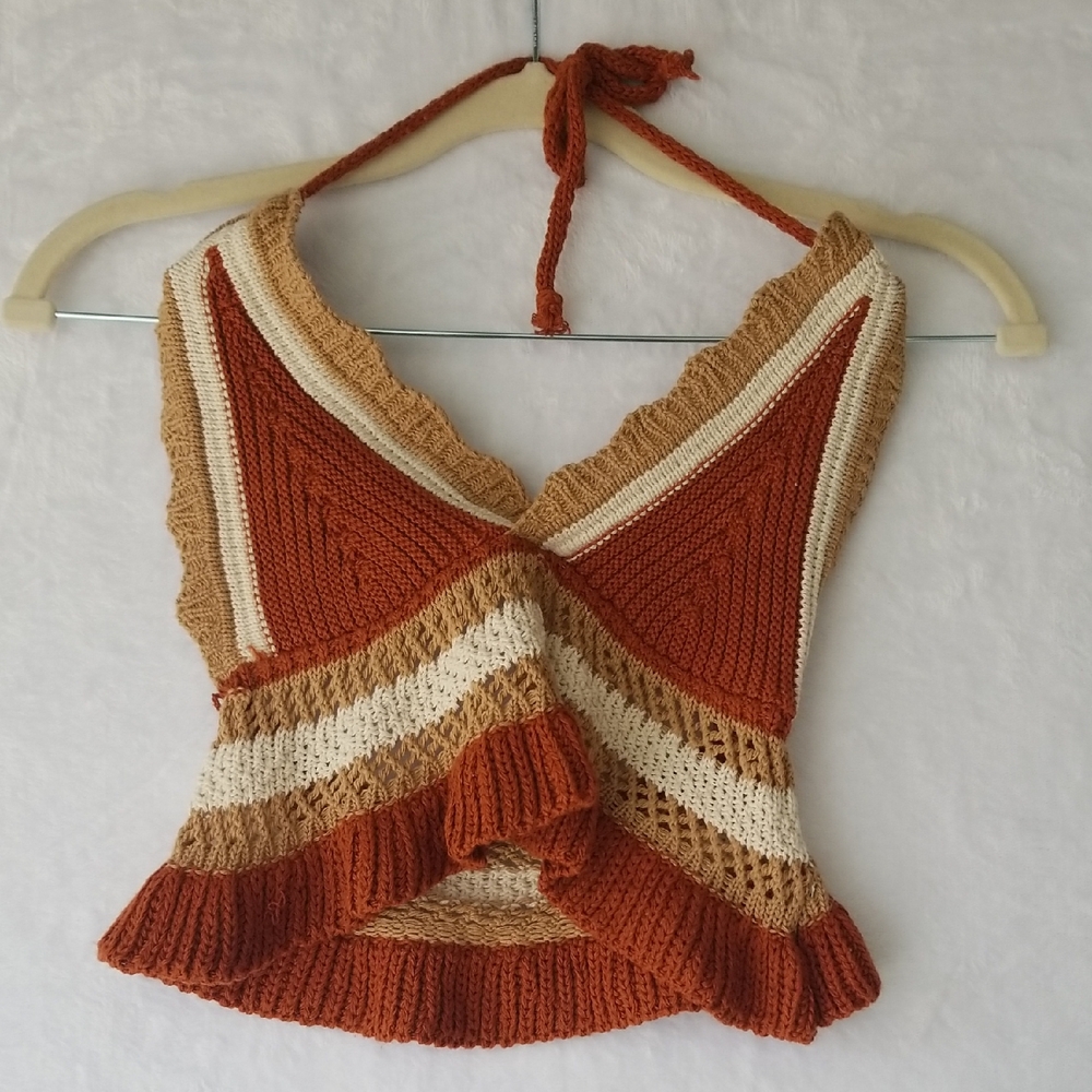 Boho Hippie Hand Knit Cropped‎ Top Size S